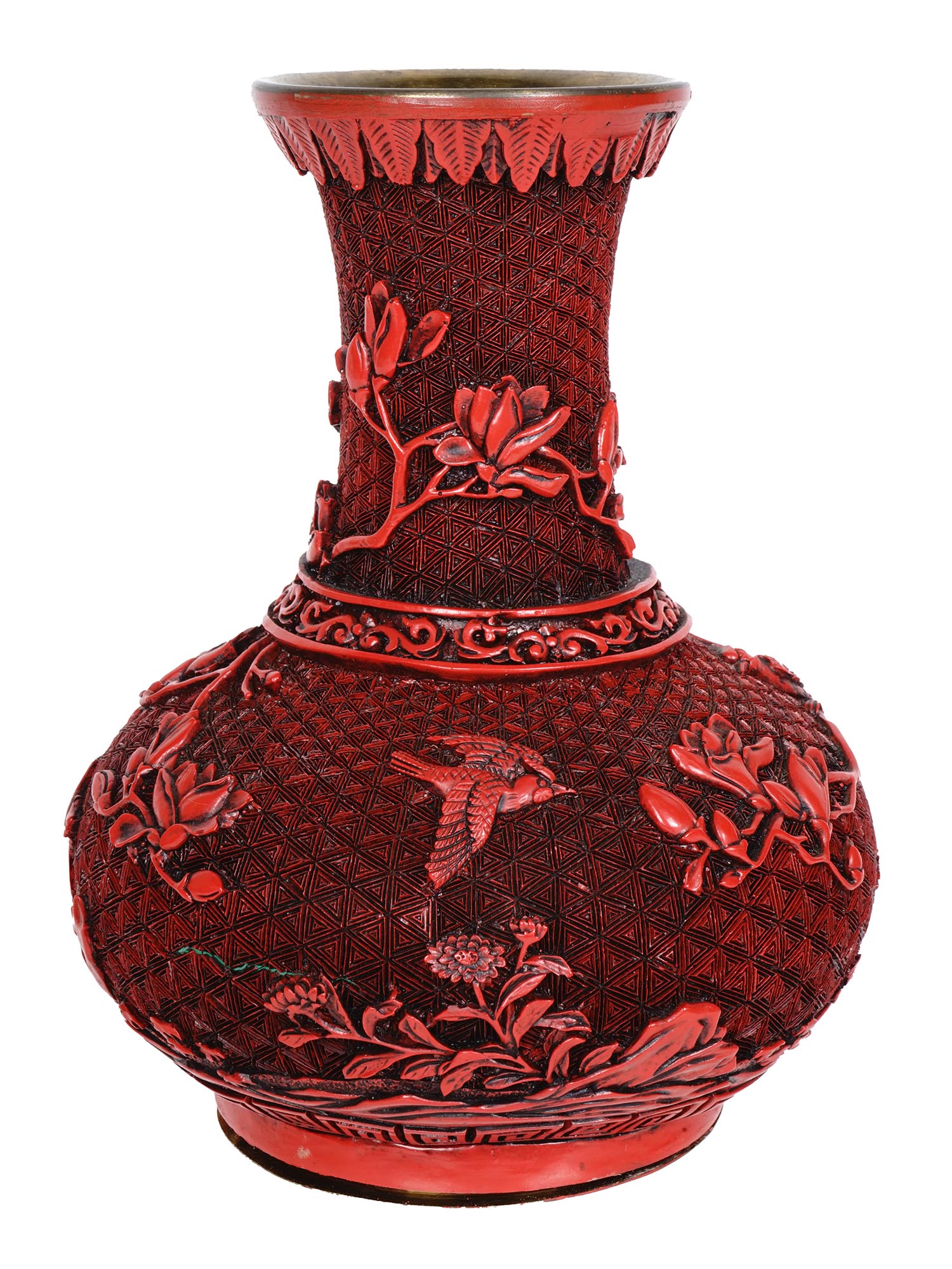 ANTIQUE CHINESE CINNABAR LACQUER BALUSTER VASE PIC-2